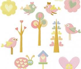4x4 Set of 16 Spring Birds n' Trees, Flowers n' bugs Machine Embroidery Designs