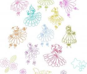 Set of 15 Redwork Garden Ballet Fairy Dancers 2 sizes indcluded 4X4 & 5X7 Machine Embroidery Designs