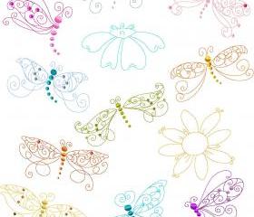 Set of Twelve 5X7 Spring Dragonflies & Flowers Redwork Machine Embroidery Designs