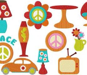 Set of twelve 4X4 Groovy Retro filled Machine Embroidery Designs