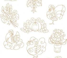 Set of Thirteen Country Quilter 5X7 Redwork Machine Embroidery Designs roosters chickens eggs sunflowers Autumn pumkins